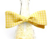 Handmade Yellow Cotton Gingham Self Tie Bow Tie