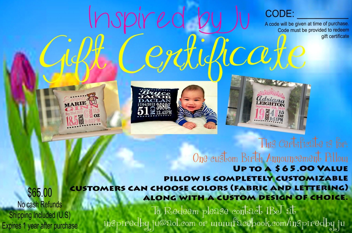 Buy gifts birth announcements - Birth Announcement Pillow GIFT CERTIFICATE