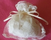 10 IVORY Lace Party Favor Gift Bags Satin Ties 4x4