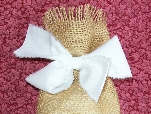 10 Burlap White Ties Wedding Party Favor Gift Bags Country Rustic