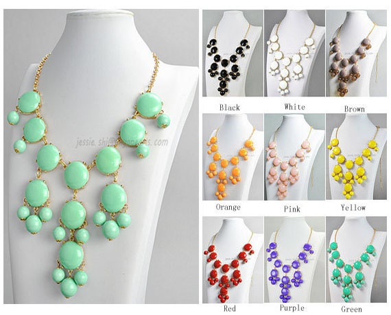 Bubble Bib Necklace,  Mint Bubble Necklace, Gold Tone Necklace, Bubble Necklace (FN0508-M-Mint)