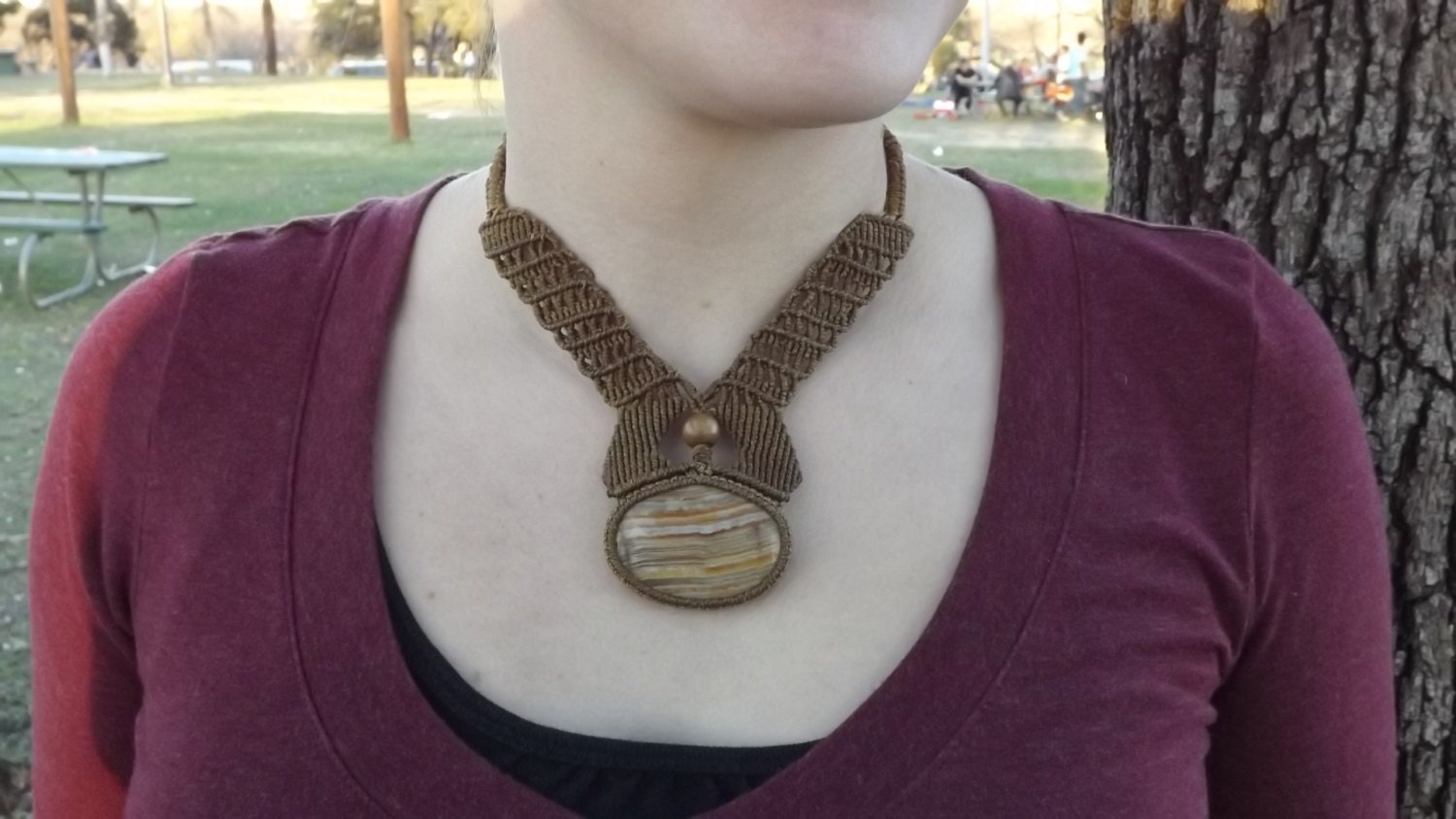 Unique Handmade Onyx Macrame Necklace, Gems stone,  OOAK