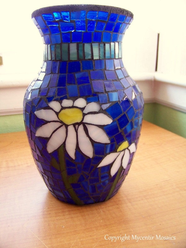 Custom Ordered Mosaic White Daisy Vase