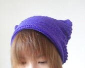 Cat Ear Beanie, Women Hat in Blue Purple, Hand Crocheted Hat, Crochet Hat, Valentines Day Gift, Unique 2 Sides Hat, Winter Accessories