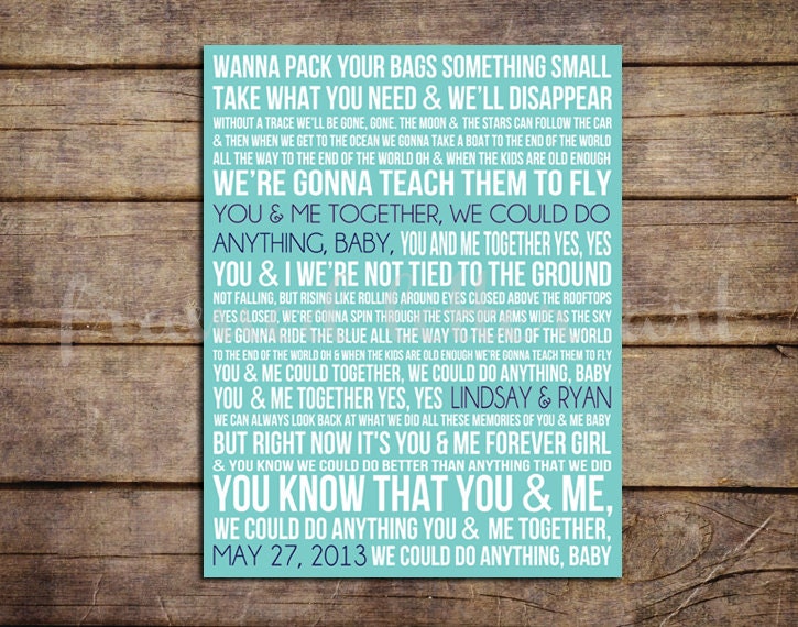 Custom Dave Matthews Band You and Me Lyrics 11 x 14 Print Paper Anniversary