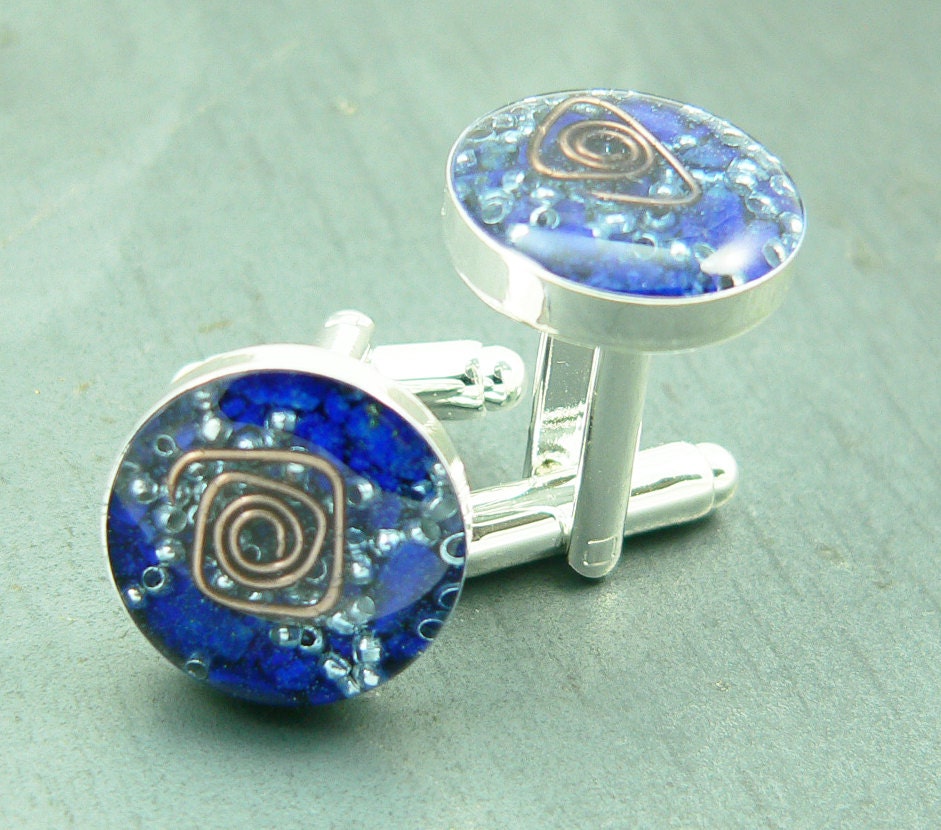 Orgone Energy Cufflinks - Gift for Him - As Gifted at Cannes Film Festival - Celebrity Gift - Silver Gemstone Cufflinks - Artisan Jewelry