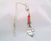 Rear view Mirror Car Charm, Sun Catcher, Huge Clear and Red Swarovski Crystals, Flower Charm Magnetic Clasp on Chain Fast Shipping