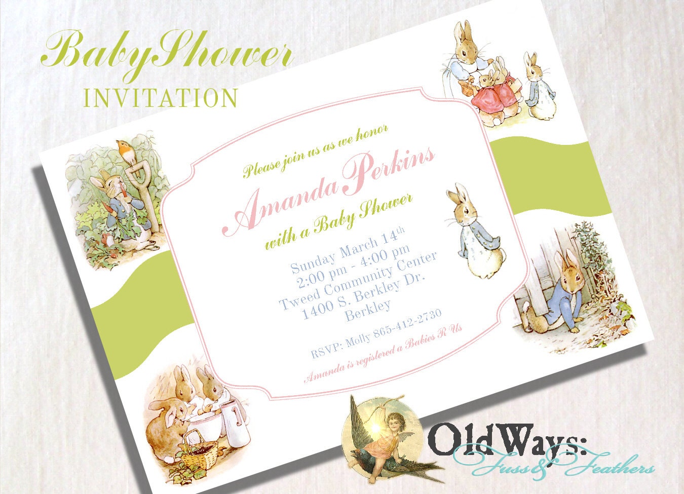 Peter Rabbit Baby Shower Invitation Boy Girl Gender Neutral - Printable Custom Invite DIY 5x7 or 4x6 Digital JPEG and PDF Files