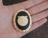 White Owl Necklace, Big Owl Charm, Bird Necklace, Cameo Necklace- Free Shipping