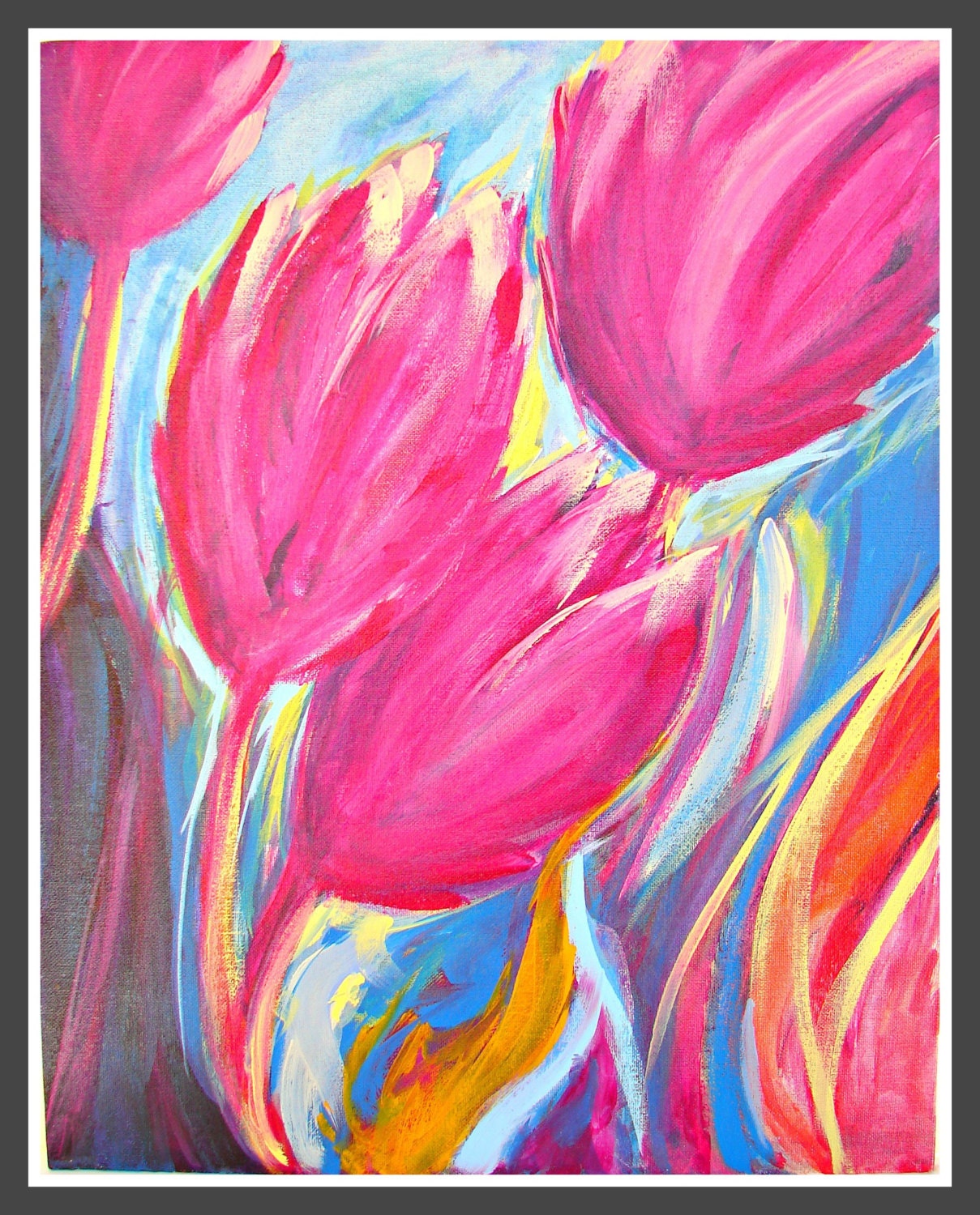 Spring Decor, Ofiice Decor, Flower Wall Art-Tulip Festival Tulips Painting, Bright Floral Colors-Home Decor, Wall Decor 16" x 20"