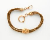 Victorian Hair Work Jewelry with Clasping Hands. Watch Chain.