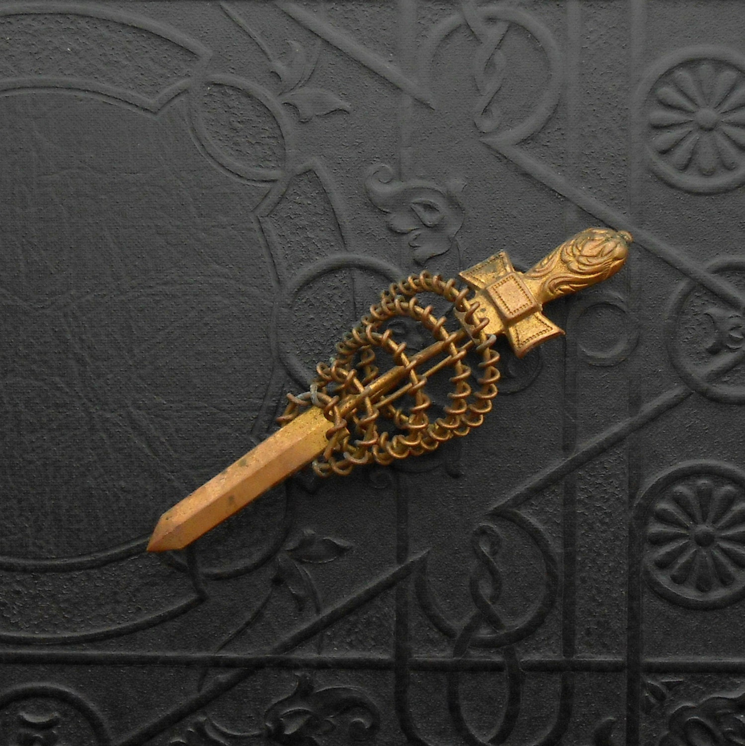 Antique Victorian Sword Brooch. Stamped Brass.