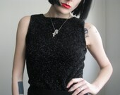 90s fuzzy black tank with silver metallic threading