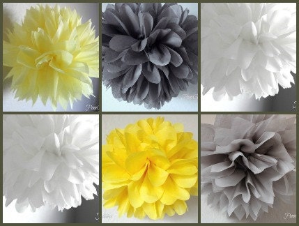 5 Yellow and Gray Wedding Decorations - Nursery Decorations - Baby Shower Decor Il_170x135
