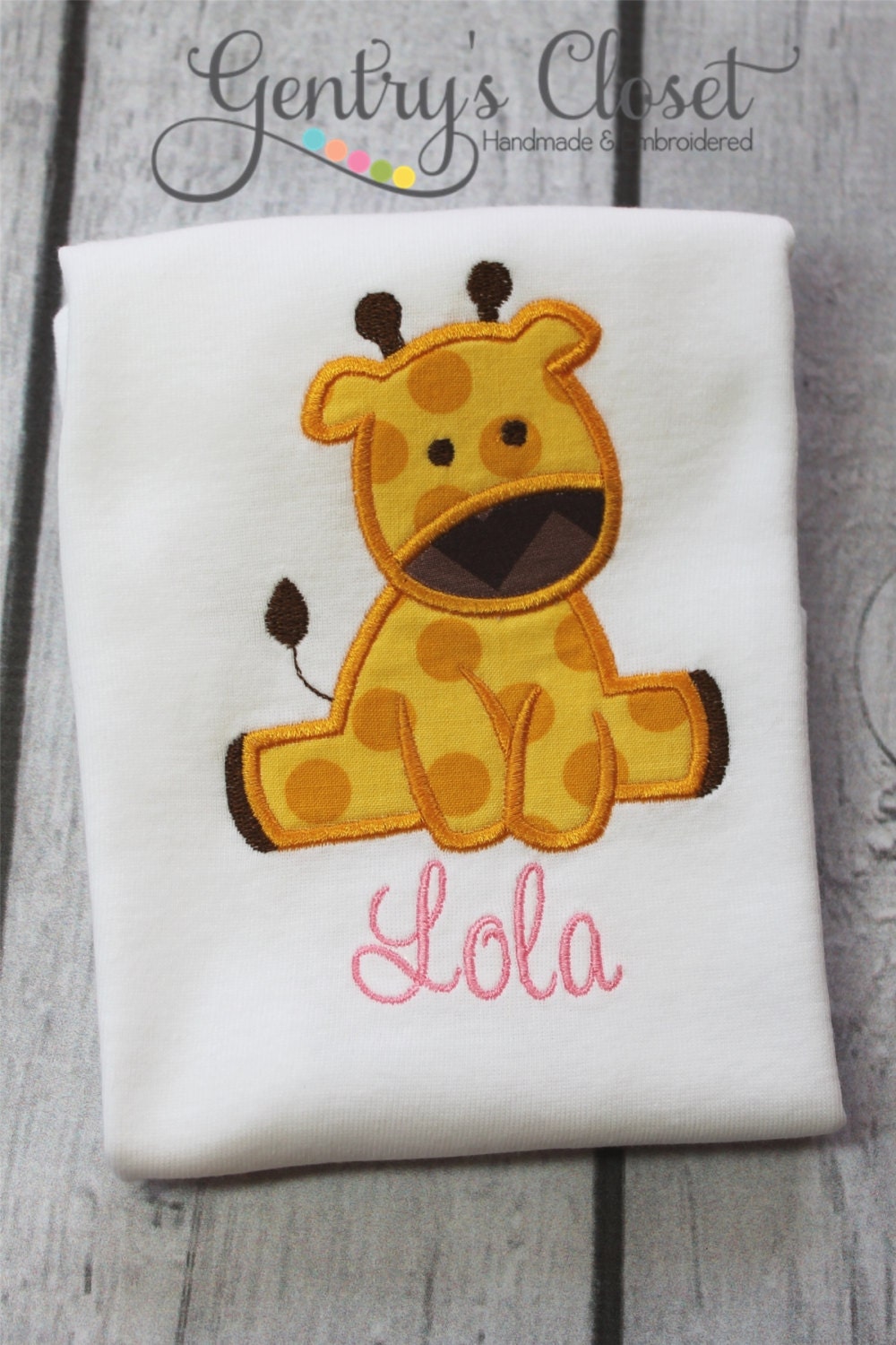 Giraffe Personalized Onesie or Shirt for Baby, Toddler, Child. Giraffe Baby Shower. Embroidered infant bodysuit with name. New baby present.