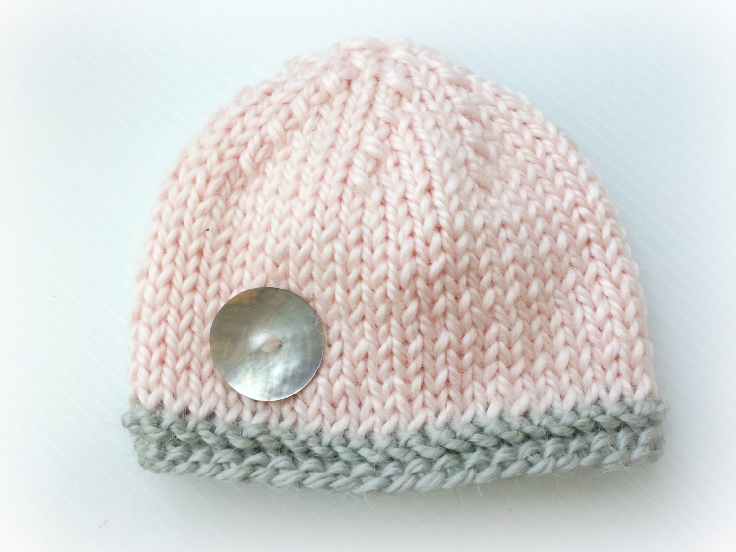 baby girl knitted beanie hat in pink gray with flower clip or shell button,newborn photography prop,Baby hat