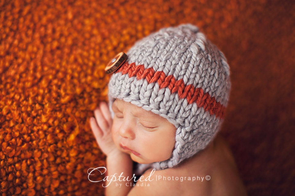 gray  brick baby  boy knitted hat, newborn photography prop, baby shower gift, baby photo prop, infant earflap beanie