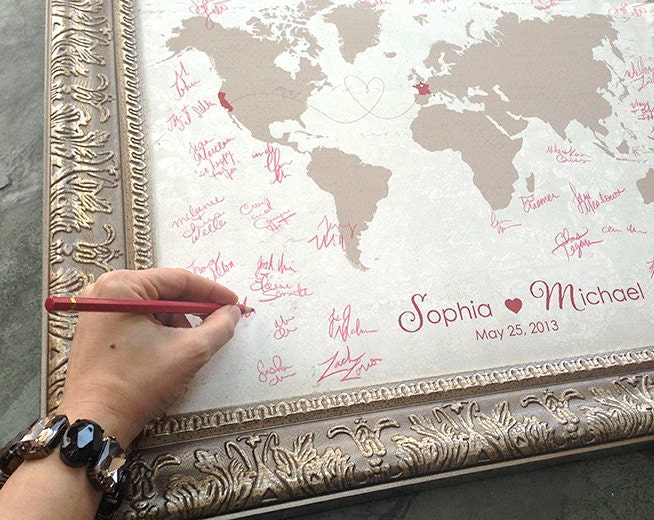 Wedding Guest Book Alternative World Map   18x24  Customized Art Print     Fine Art Giclee Print