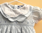 vtg baby girl light blue jumpsuit romper, smocked, pan collar with birds, shorts, summer outfit, 6 months