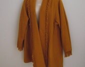 Vintage wool coat  fringed southwestern style gold S M