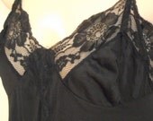 Vintage full slip  nylon black lace bodice Kayser 40 bust