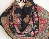 vintage neck scarf black red paisley floral cotton square