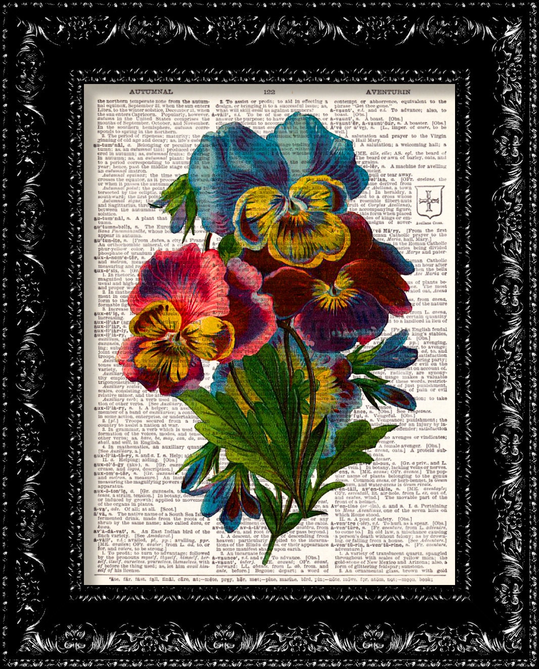 Vintage Flowers 6 - Vintage Dictionary Art Print Vintage Book Print Page Art Upcycled Vintage Book Art
