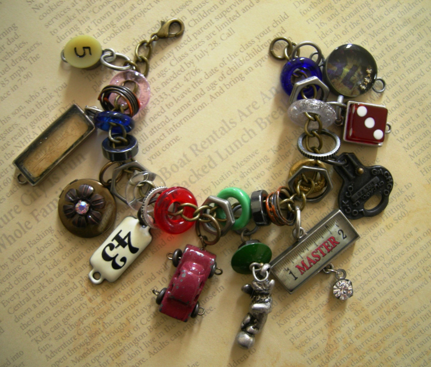 Industrial Chic Metal Urban Mixed Media Altered Art Steampunk Charm Bracelet Jewelry