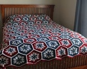 Afghan- Handmade Queen Hexagon Crochet Blanket - Americana