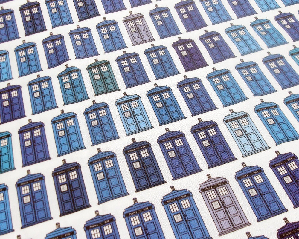 Doctor Who Fabric Fat Quarter - Tardis Blue shades on white