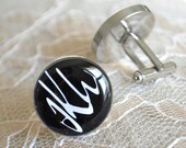 Monogram Cufflinks - SLY GUY font personalized initials in black and white - mens accessories made in the USA