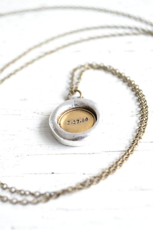 Date stamped rustic pendant - personalized bohemian inspired long chain necklace made by hand in the USA by White Truffle