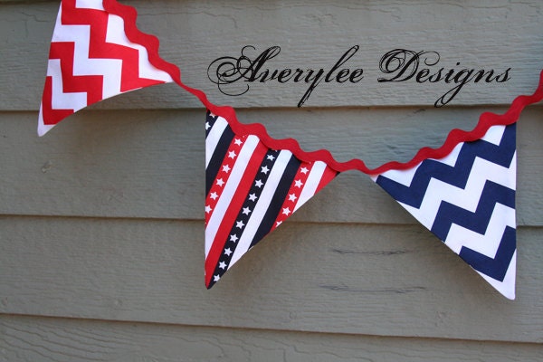 Patriotic Banner, Garland, Red White and Blue, 4th of July Decor