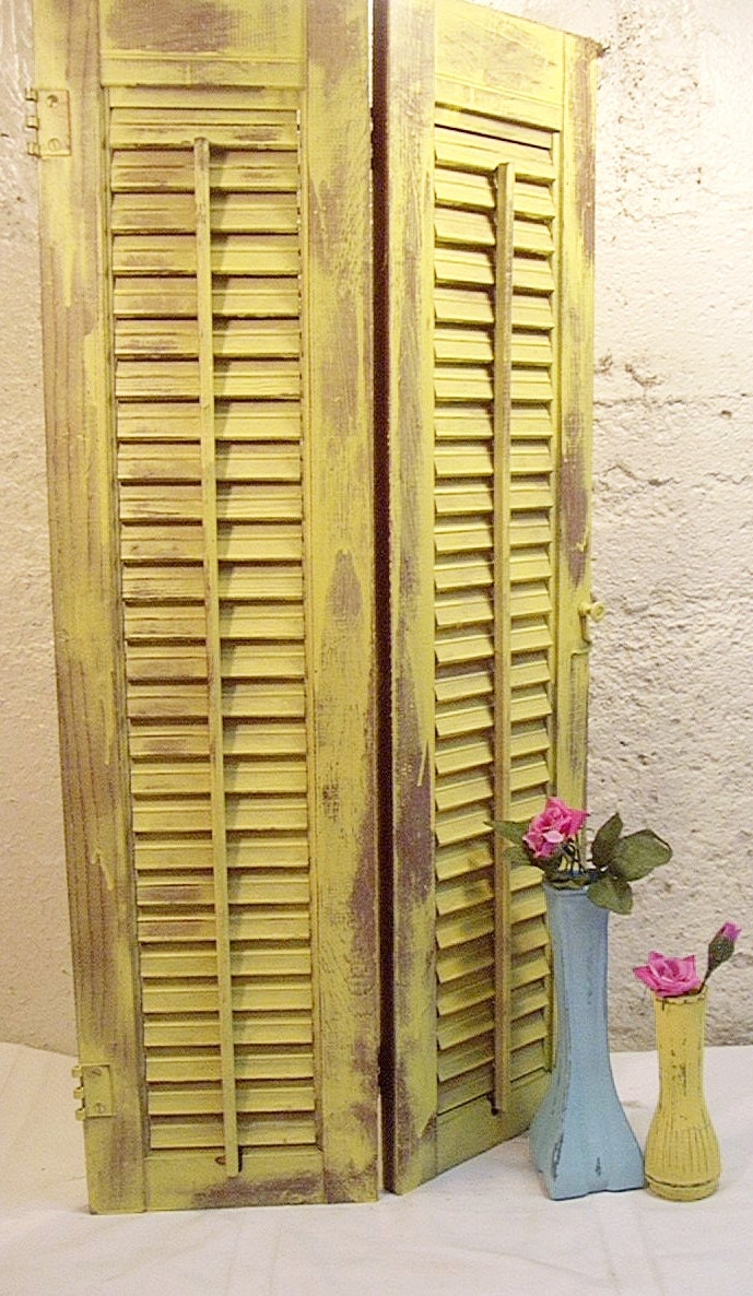 Vintage Distressed Yellow Shutters Garden Decor Plantation Shutters Wedding Decor Seating Chart