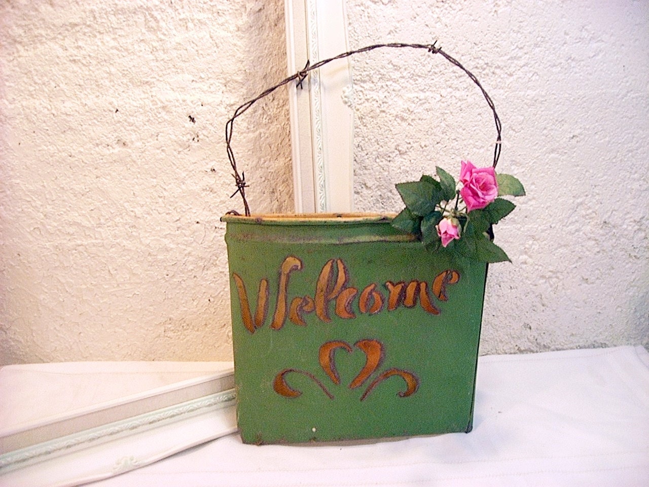 Treasury Item Vintage Rusty Shabby  Wall Pocket Garden Decor