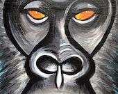 Original Acrylic Painting - 5 x 7 - Carl the Frownin' Gorilla - Black Frame