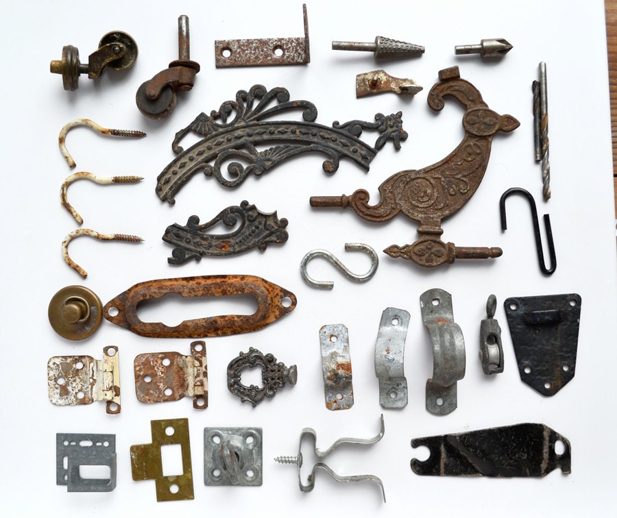 rusty metal salvage bits and pieces architectural vintage hardware  offered by Elizabeth Rosen