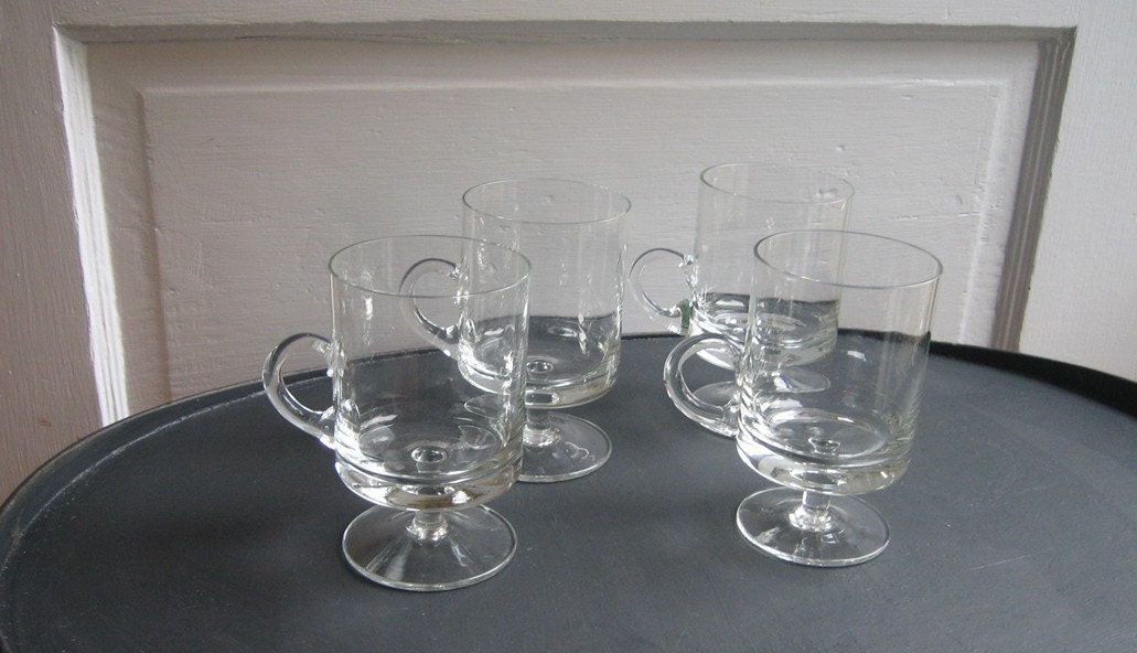 Clear Footed Handled Glass Mugs Cups