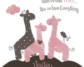 Baby girl nursery, Baby giraffe print, Pink Brown Nursery Pottery Barn, personalized, childrens room art, quote First We had Each Other