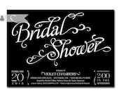 Modern Bridal Shower Invitation Black & White Calligraphy Typography Elegant Chic Wedding Shower Invite Printable or Printed - Violet Style