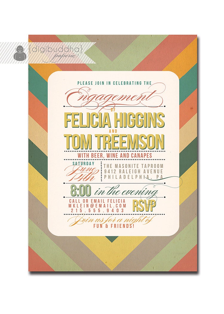 Engagement Party Invitation Mod Chevron Zig Zag Retro Pastel Typography Party Invitation Modern Shower Printable or Printed - Felicia Style