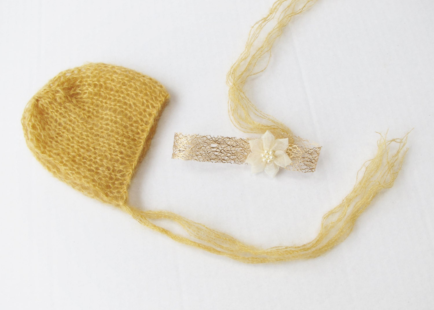 Ready to Ship - Boy and Girl Twin Set - Mohair Bonnet and Headband Set