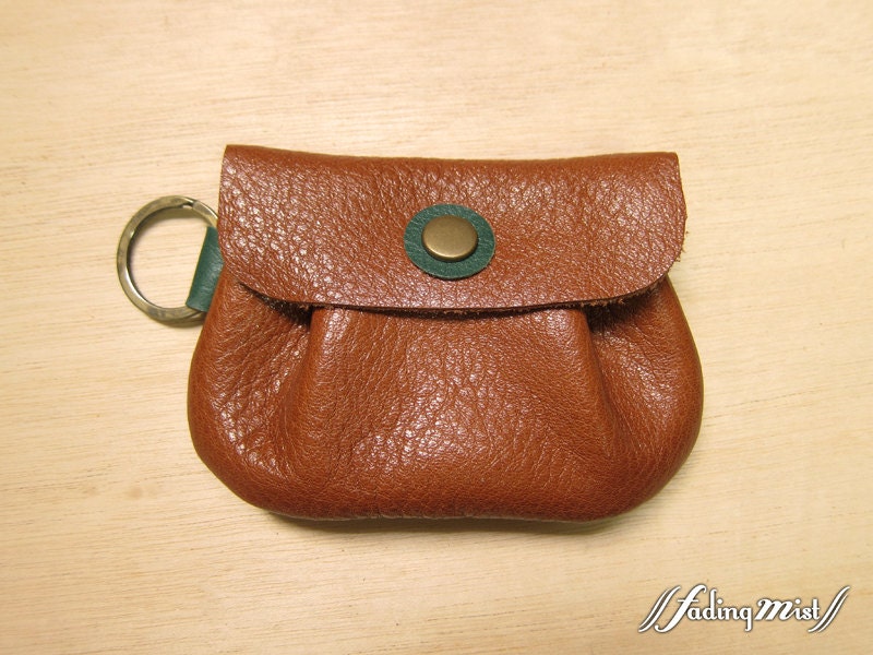 2-Tone Leather Coin Bag with Key Ring