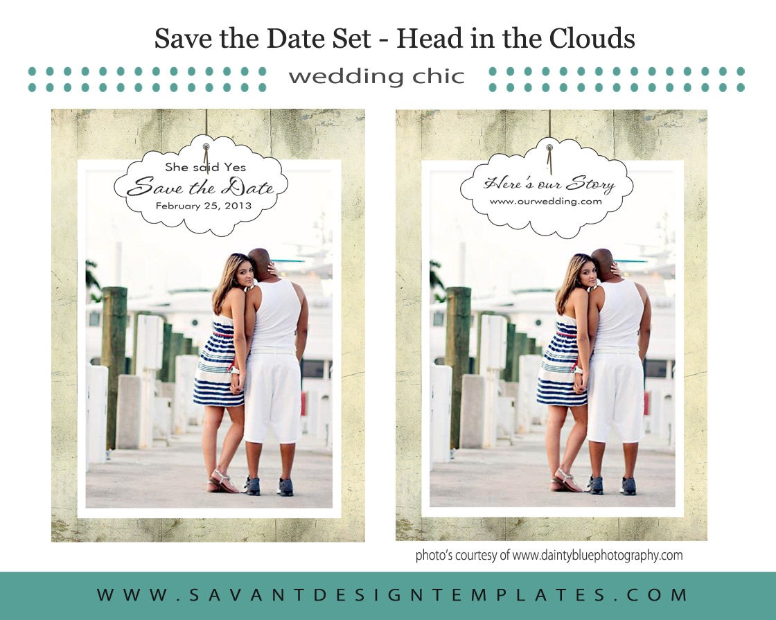 INSTANT DOWNLOAD Photography Save the Date Template - Head in the Clouds- 5x7 Card