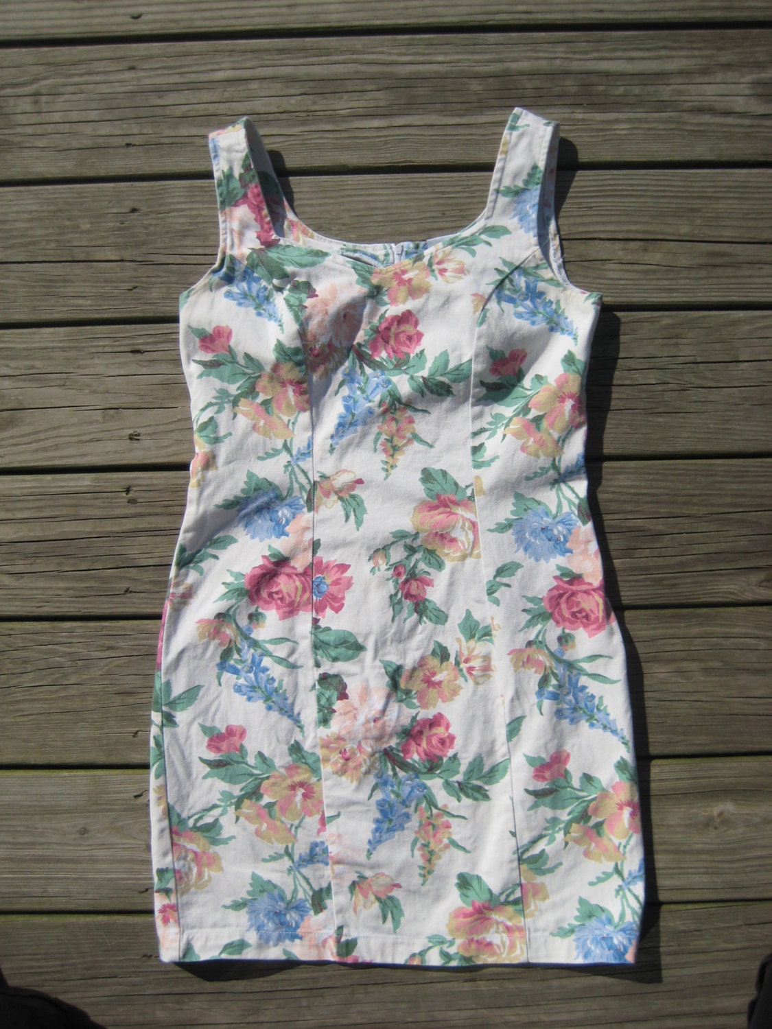 Vintage white floral denim mini dress size 6 / 8 medium