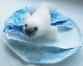 Needle Felted Seal Puppy with Ocean Quilted Mat OOAK