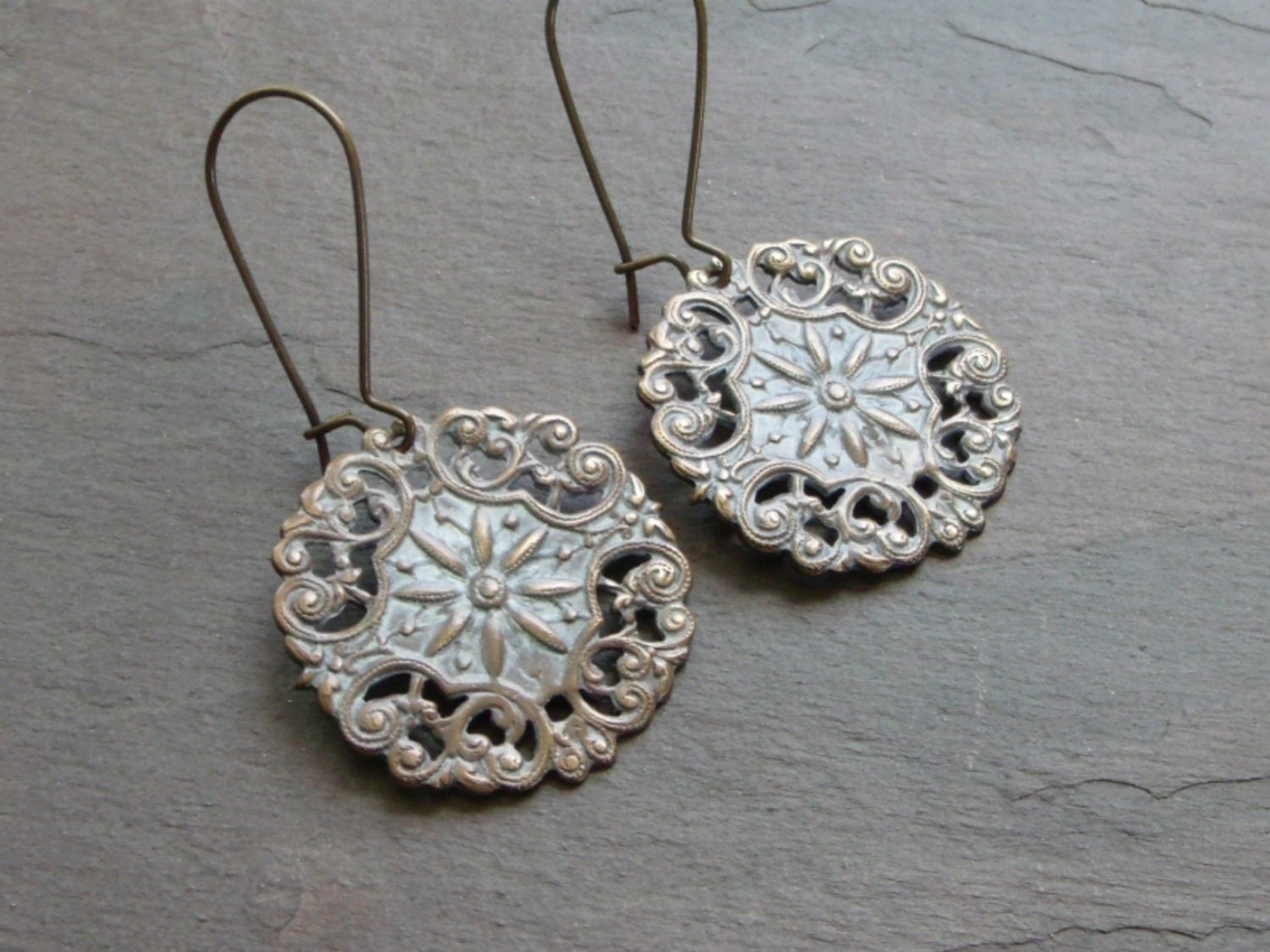 White Washed - Vintage Brass Filigree Earrings