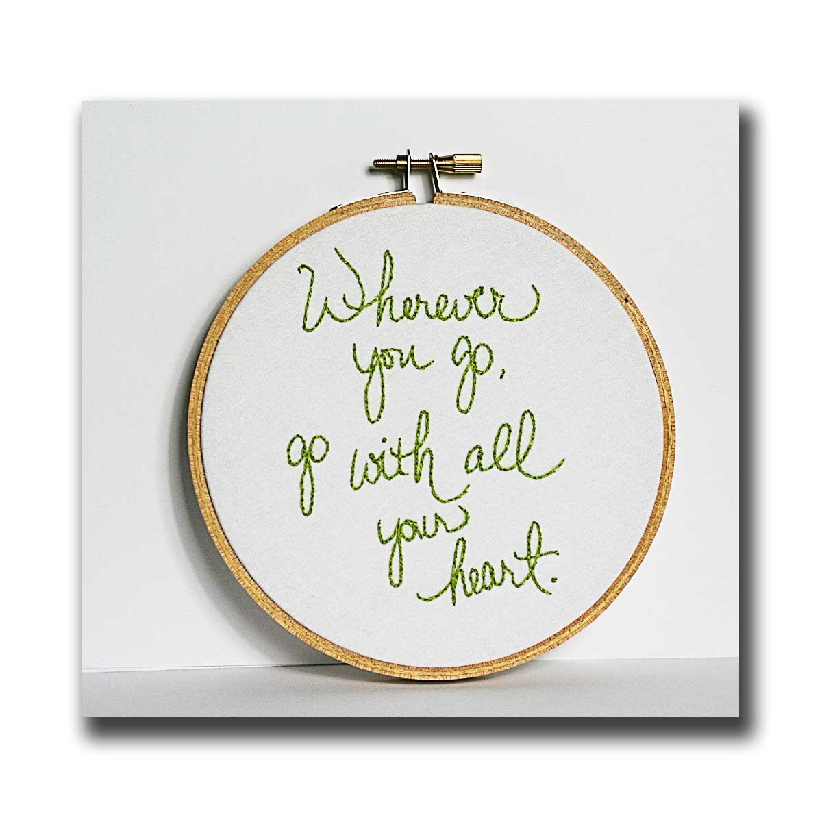 Green embroidery hoop quote / Hand stitched art / Made to order / Your choice of colors / 5 inch size