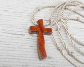Handcrafted Wood Cross Necklace - Cocobolo & African Zebrawood