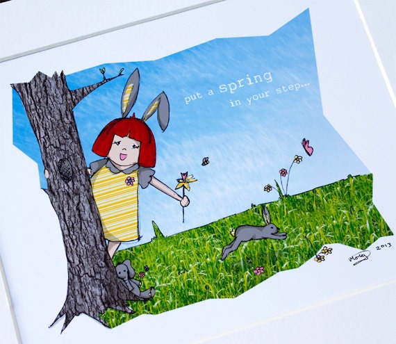 Original art illustrative print, Springtime (10" x 12")
